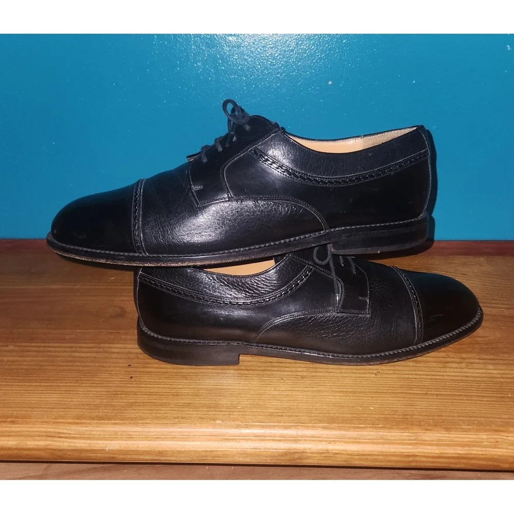 9 Men Leather OXFORD SHOES 50s 60s 70s Executive Dad LACE UP MORMON SALESMAN